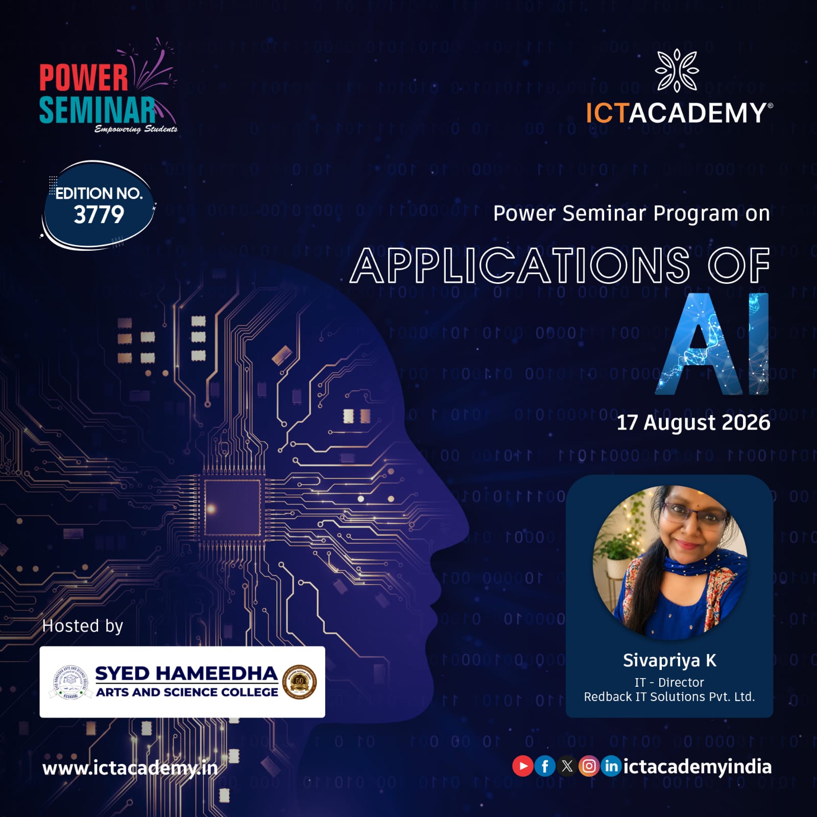 Power Seminar on Applications of AI hosted by Syed Hameedha, Ramanadhapuram 