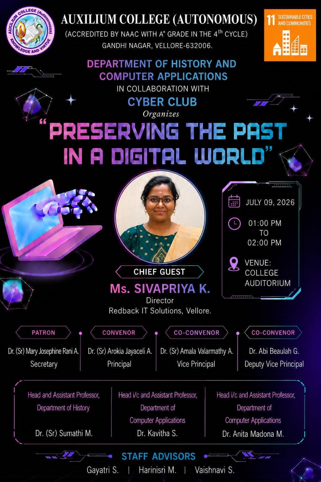 Seminar on Preserving the past in a Digital World at Auxillium Womens College at Vellore 